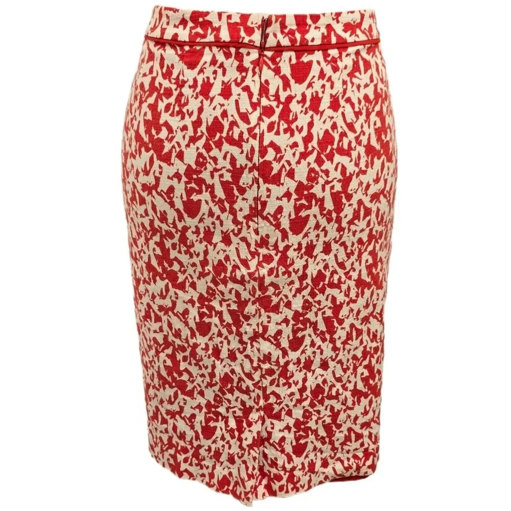 Halogen Womens Size 6 Coral Red Ivory Abstract Floral Pencil Skirt Lined Stretch